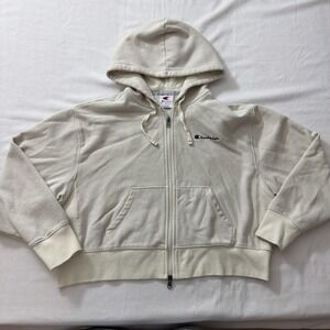 Champion Hoodie Women's Full Double zipup white Logo Size Large Cotton/Polyester